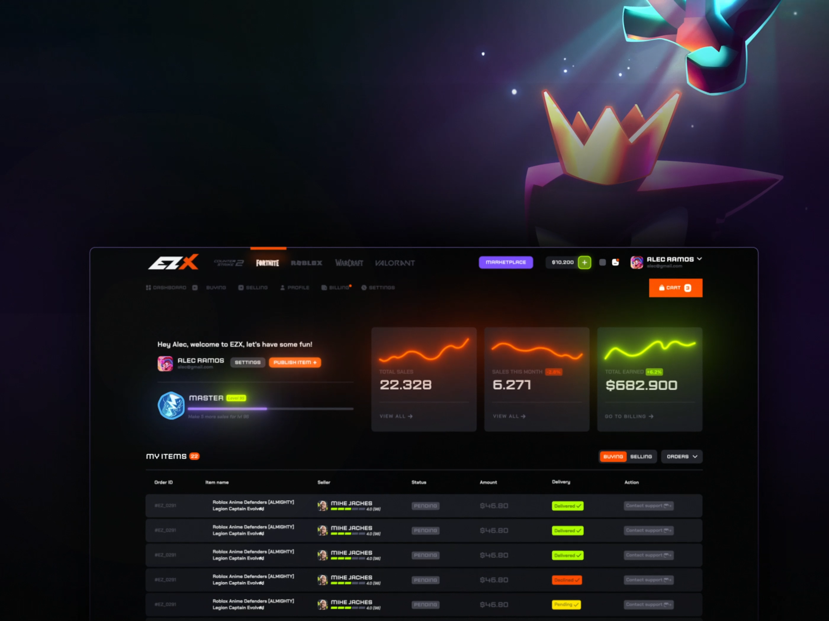 P2P Gaming Marketplace community platform crm dashboard crypto dashboard esports app esports dashboard esports website fanbase app fanbase platform fandom platform game marketplace game platform gaming app gaming dashboard gaming website influencer marketing platform p2p marketplace saas dashboard saas website web3 gaming