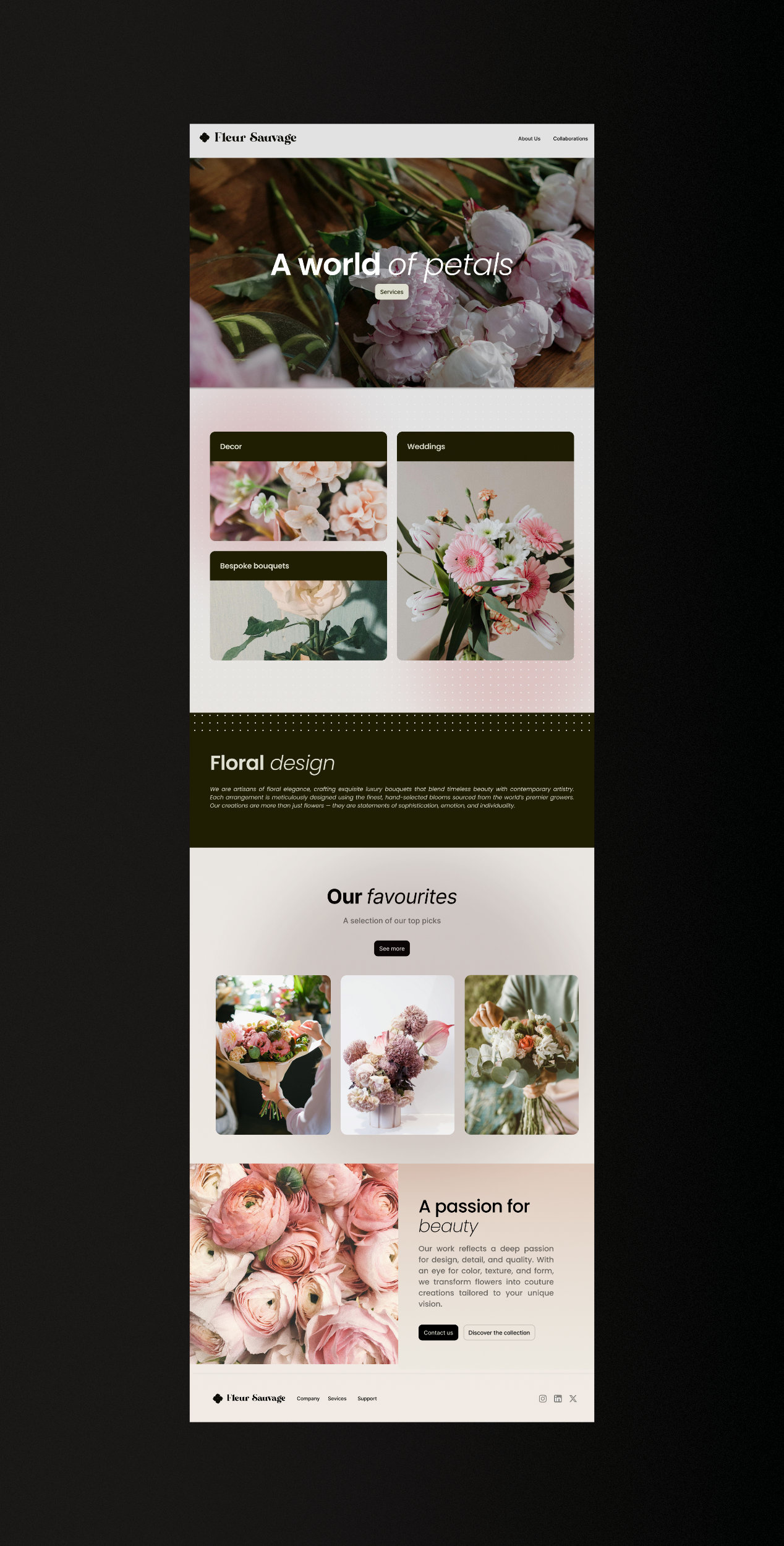 Florist website, landing page design