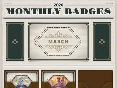 Monthly Badges - March 2026 2026 2d animation app artwork branding cards challenge cute design dragon green illustration leaf logo march monthly badges motion graphics