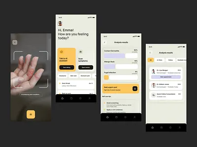 AI symptom diagnostic App ai ai assistant animation app design camera app case study diagnosis health tech healthcare machine learning medical app mobile app mobile ui motion graphics product design scanner skin care ui ui design ux design