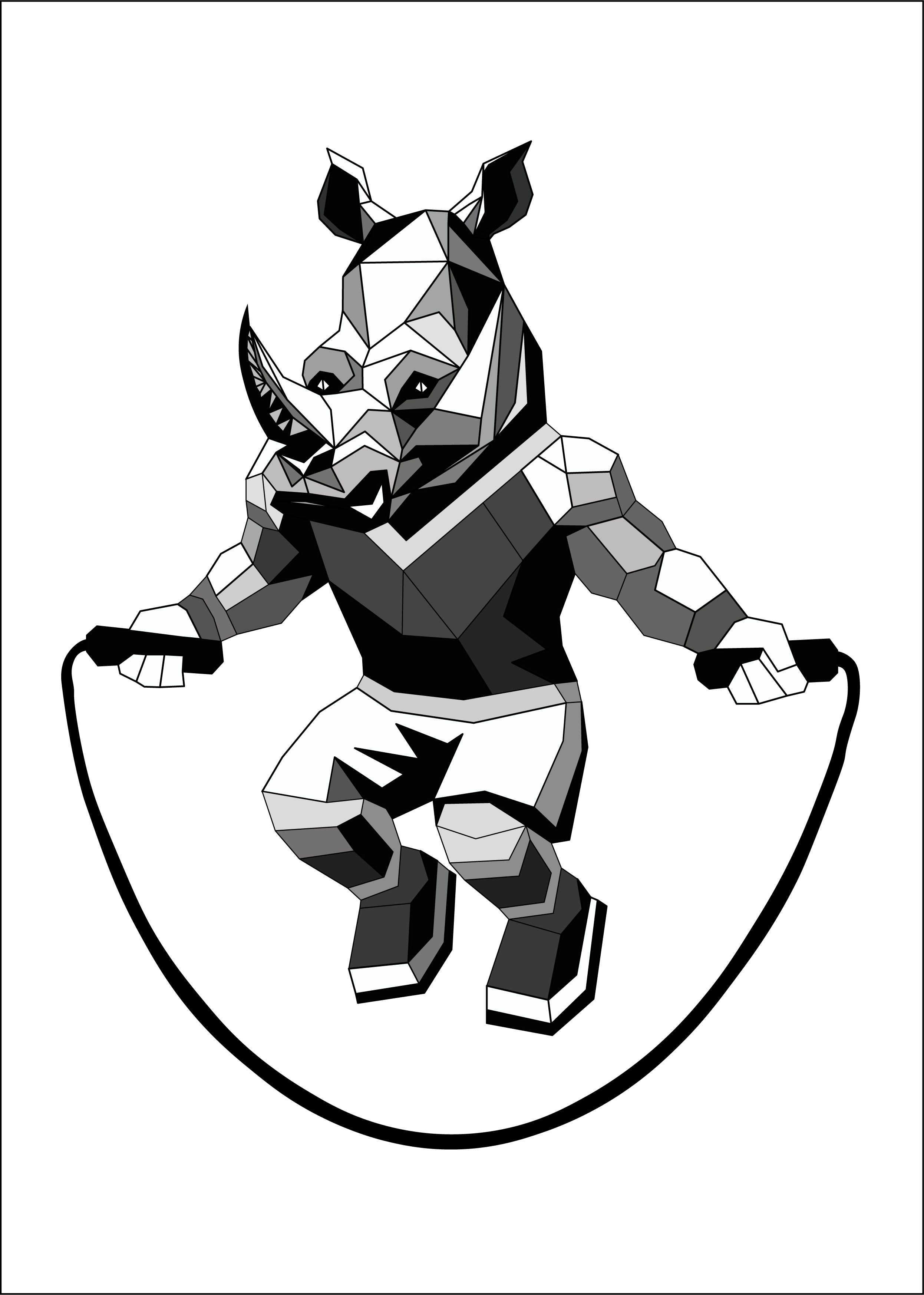 Rhino Ray Jumping Rope active rhino black and white rhino cardio rhino fitness rhino fitness sticker geometric rhino gym rhino low poly animal low poly rhino minimal rhino polygon rhino ray rhino character rhino illustration rhino sticker rope jump skipping rhino sporty rhino training rhino workout sticker