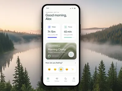 Mental Wellness Mobile App: Meditation & Sleep app interface meditation mindfulness mobile mobile app sleep ui ui design uiux ux wellness