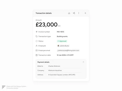 Transaction details - Flint Design System clean design system figma finance minimal product design sass ui ui components user interface