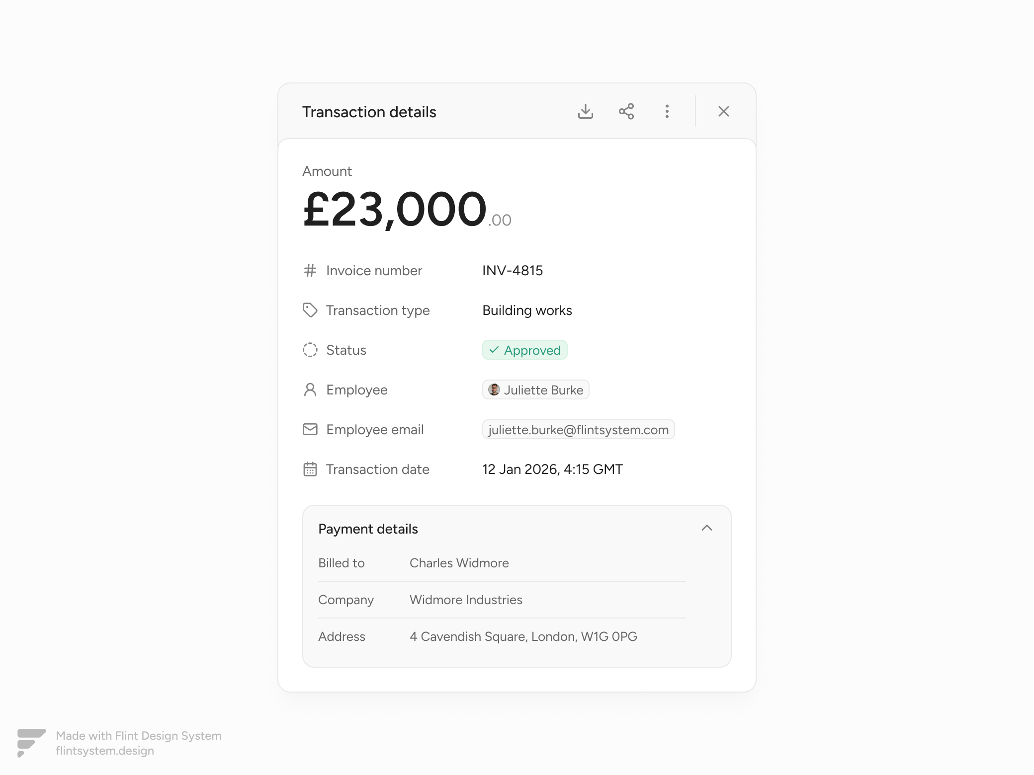 Transaction details - Flint Design System