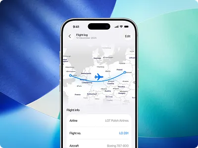 Flight log details, map airlines aviation clean design flight flight log gradients map mobile app ui ux