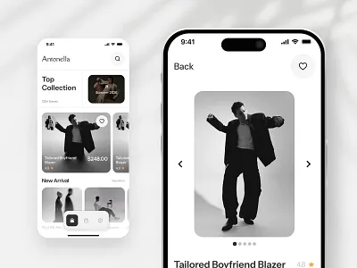 Fashion E-commerce Mobile App ✦ Antonella branding clothing e commerce app fashion fashion app fashion brand fashion e commerce fashion ui ux luxury luxury fashion luxury ui marketplace minimal ui mobile app ui modern fashion online store shopify design shopping shopping app ui