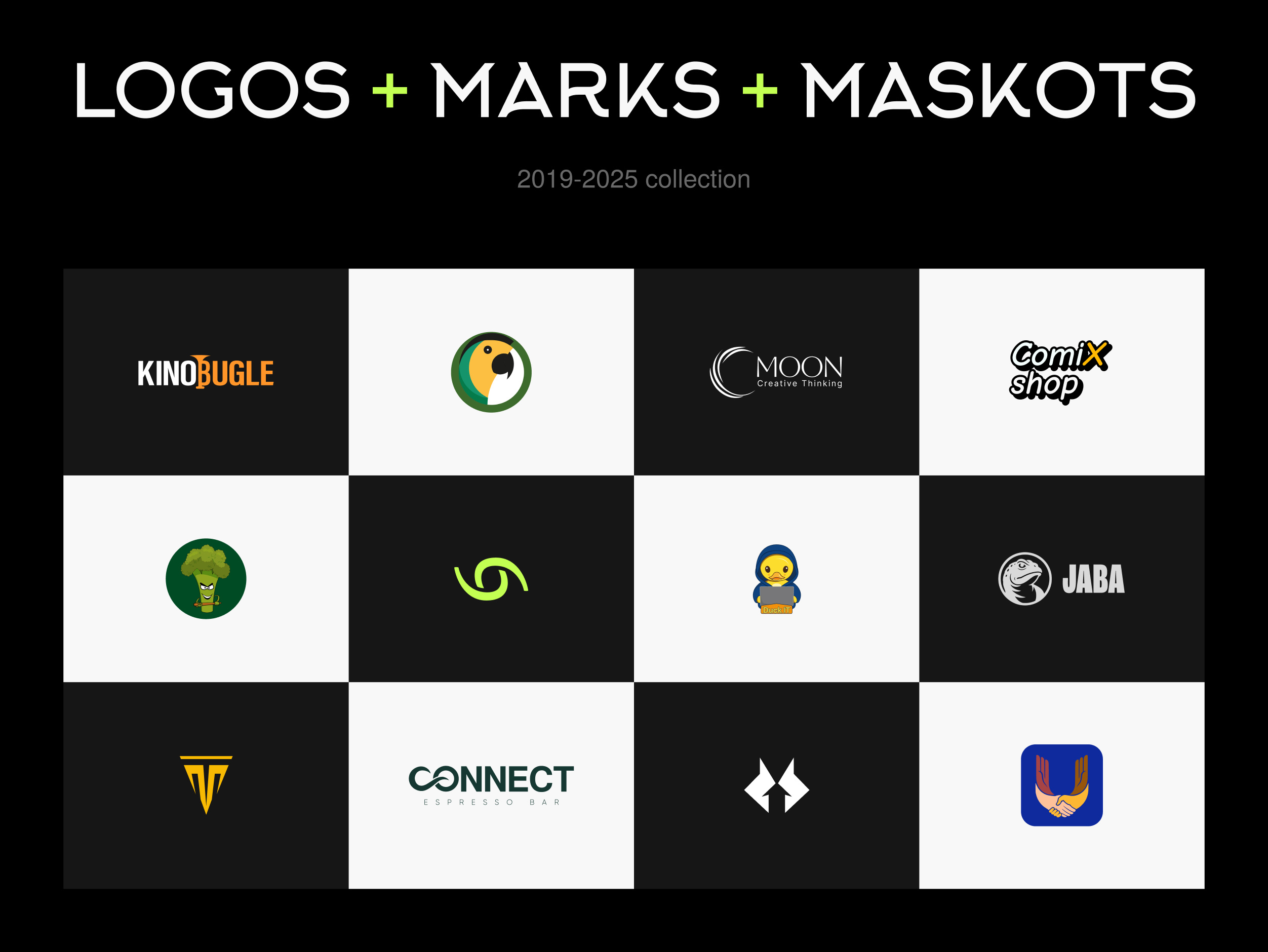 Logos, Marks and Mascots Collection Vol.1 allonsy brand identity branding design golden ratio graphic design jaba kinobugle logo logo design logofolio logomark logotype mark mascot unity acting school visual identity