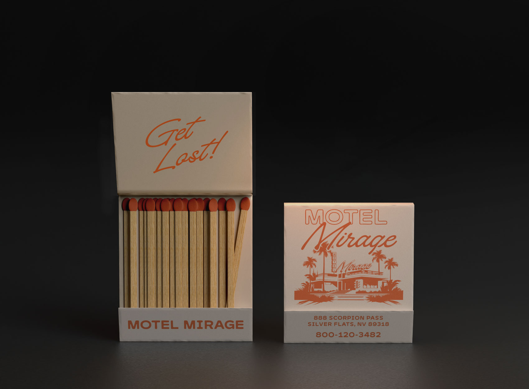"Motel Mirage" Matchbook Design branding graphic design illustration logo mockup typography vector