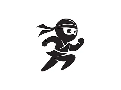 Running Ninja Logo action black cartoon character child human iconic illustration kid little martial art mascot mask movement ninja run running samurai sword vector logo