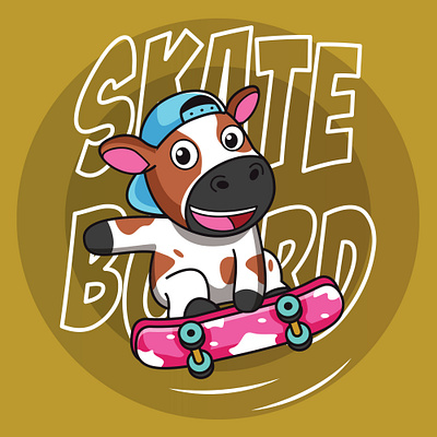 Skateboard cow animals animation art branding cartoon character chibi cow cute design doodle graphic design illustration logo milk skateboard tshirt typography ui vector