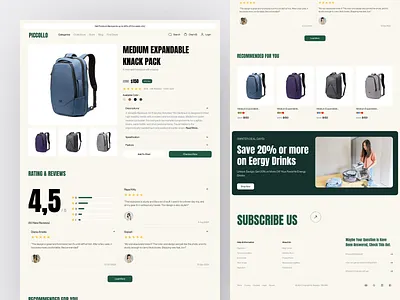 Piccollo - Backpack E-Commerce Product Details Page backpack bag collection e commerce ecommerce fashion minimalist online store outdoor outfit product product details shop shopify store style ui ux web design website