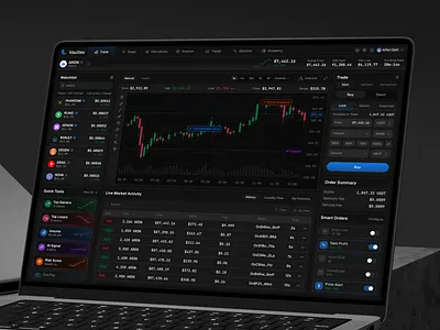 Vaultex ⎻ AI Crypto Trading ai powered blockchain candlestick chart clean ui compact ui crypto trading dark ui dashboard data visualization defi exchange design figma fintech product design saas trading terminal ui design ux design web app web3
