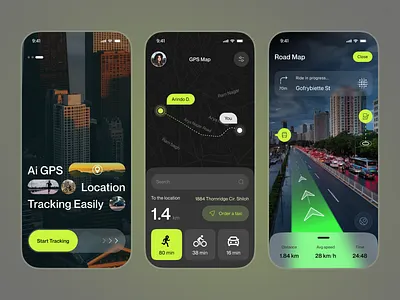 AI GPS Navigation Experience — Smart Location Tracking UI ai app design dark dashboard dribbble figma gps location mobile app navigation onbording popular product design saas splash startup tracking ui design ux design