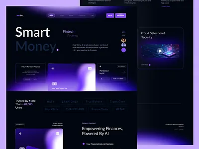 AI-Powered Fintech Platform Landing Page 💰🤖 ai banking ai powered finance asset management automated planning customer satisfaction dark mode digital banking financial technology fintech platform fraud detection hero section landing page personal finance predictive insights risk analysis smart investment smart money trust badges ui wealth management