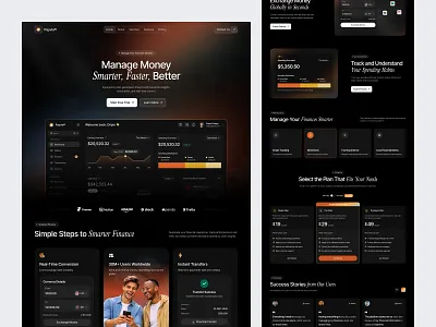 Finance SaaS Landing Page dark ui dashboard finance finance management dashboard finance saas landing page finance saas website financial platform fintech landing page design modern design money management software oripio product design saas saas ui ui design uiux web design website website design