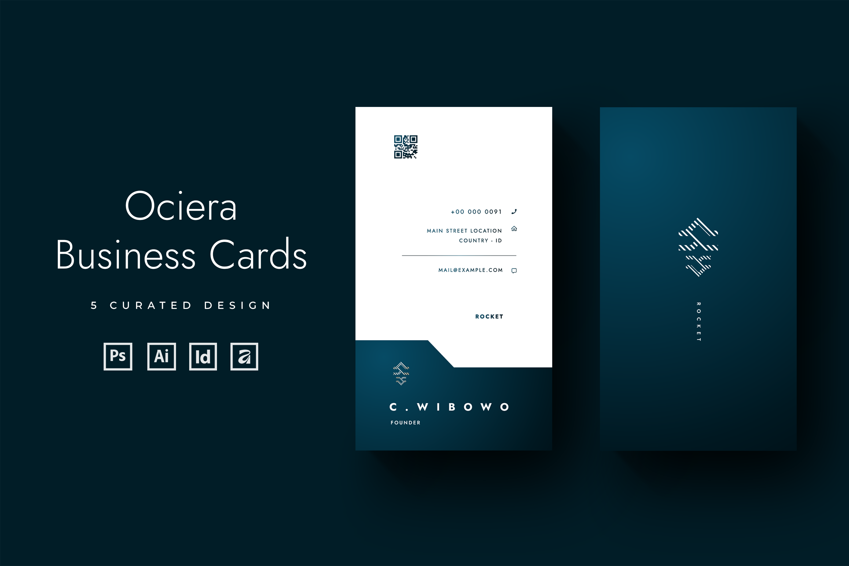 Ociera - Vertical Business Cards affinity designer business card affinity designer template business business card business card template card dark green indesign business card indesign template photoshop business card photoshop template psd business card psd template qr code ready print vector business card vector business cards vertical vertical business card white green
