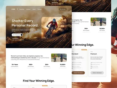 RIDE — Elite Cycling & Triathlon Coaching Landing Page athlete clean ui coaching cycling fitness hero section high performance interface landing page minimalist modern pricing table ride saas sports triathlon ui design ux web design web ui