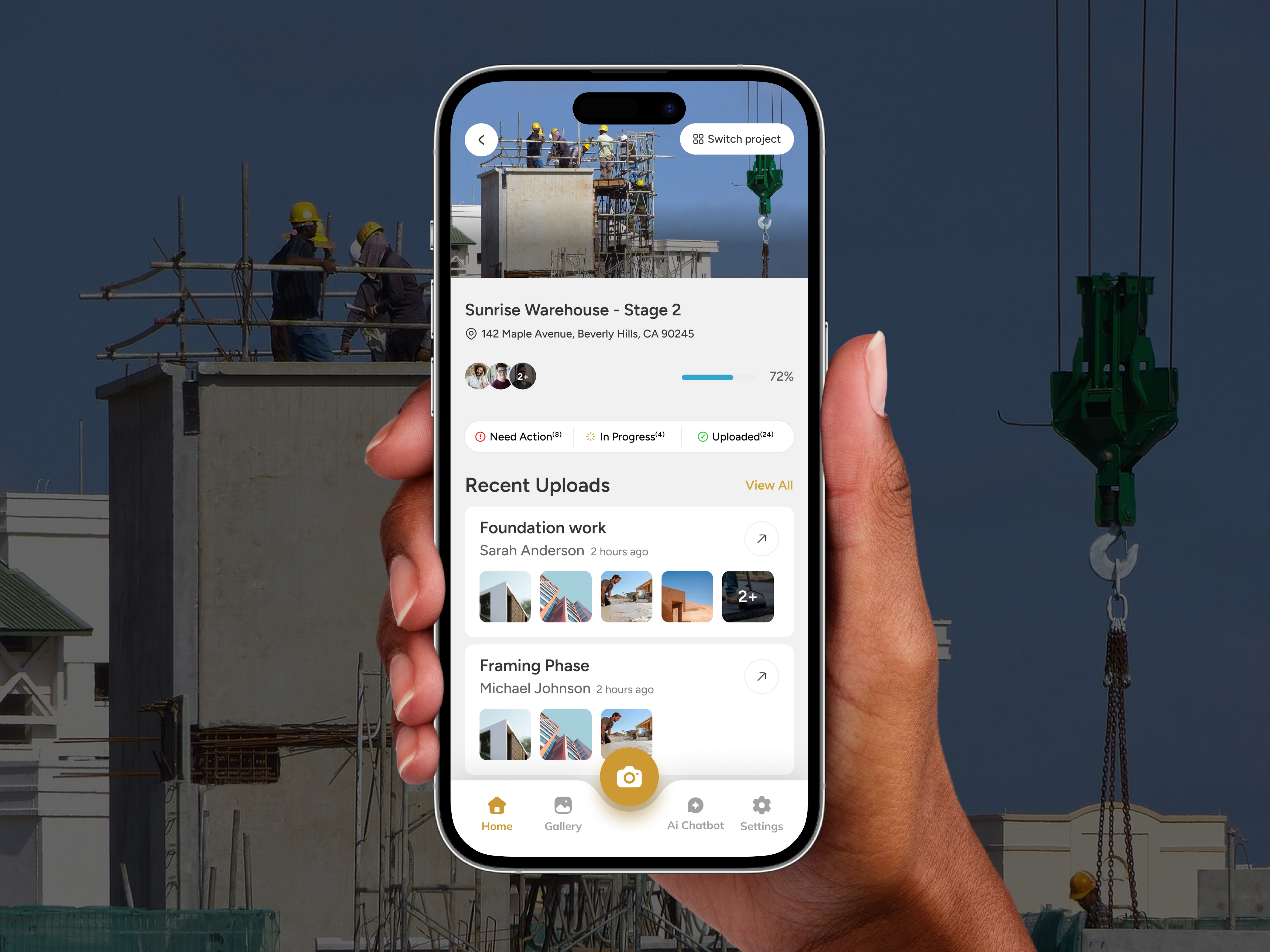 Mobile app dashboard — Construction project management app UI construction construction app ui crevio dashboard mobile dashboard ui mobileapp productdesign productivity app ui project management app design projectmanagement real estate app ui saas project management ux startup uiux uxdesign