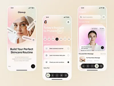 Luxury Pastel Skincare App UI for Beauty Routine app design beauty app minimal ui mobile app mobile app design pastel ui self care app skincare app ui design ux design web wellness app