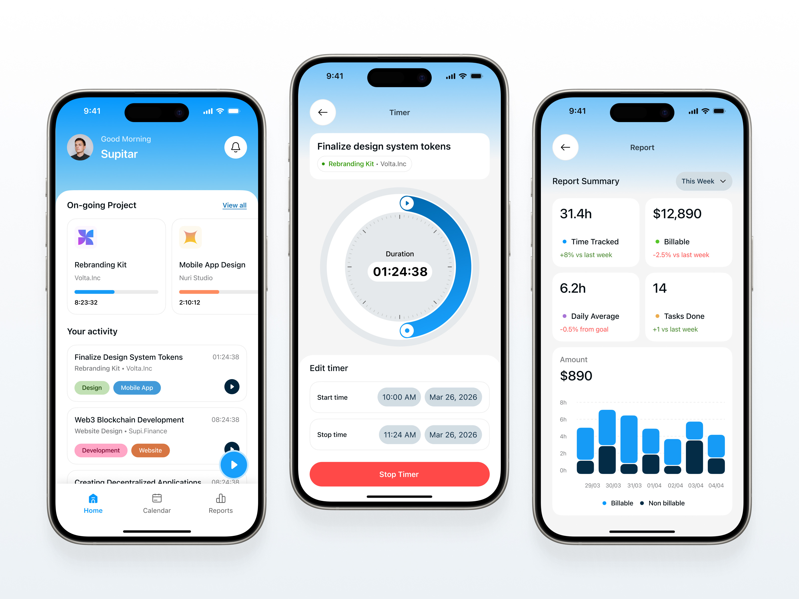 Time Tracker Mobile App app busniess dashboard graphic design management mobile mobile app product design project manager saas supitar time tracker work flow