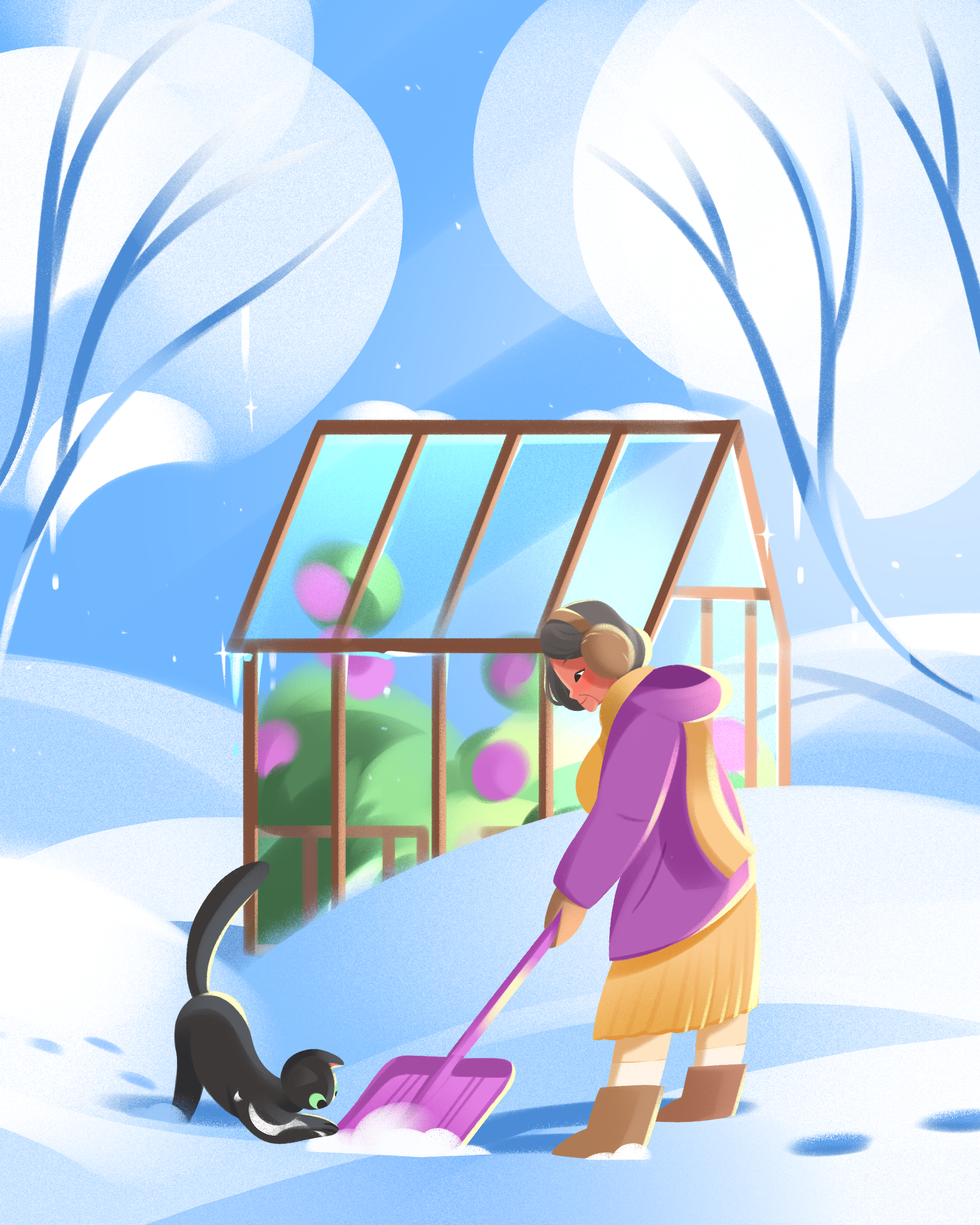 Where Spring Begins. Early spring. cat character design children art children book children book illustration childrens book childrens illustration custom illustration cute character digital art grandma greenhouse illustration kidlit kidlitart kids illustration picture book spring winter