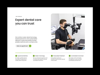 Why Choose Us — Dental Clinic Trust Section benefits section clean layout clean ui clinic landing clinic website dental clinic dentist healthcare ui healthcare website medical design medical interface medical ux minimal layout modern healthcare professional design redesign trust design ui design web design why choose us