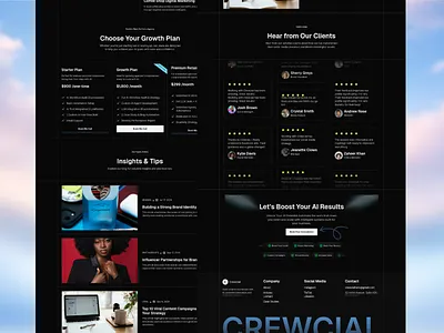 Crewcial - AI Website Framer Website ai marketing ai website dark mdoe website dark mode website design framer framer portfolio framer website illustration landing page ui website website page