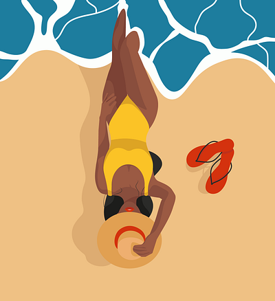 Beautigul girl lying on the beach beach beautiful faceless flip flop girl graphic design illustration relaxing sand sea swimsuit