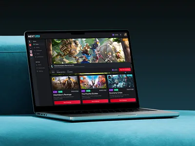 NEXTPLAY — Esports Challenge Platform Macbook Mockup UI/UX challenges dribbble esports esportsui figmadesign gamerinterface games gaming design gaming platform gaming site gaming website gamingplatform gamingui interfacedesign launcherui league of legends productdesign ui ux webdesign