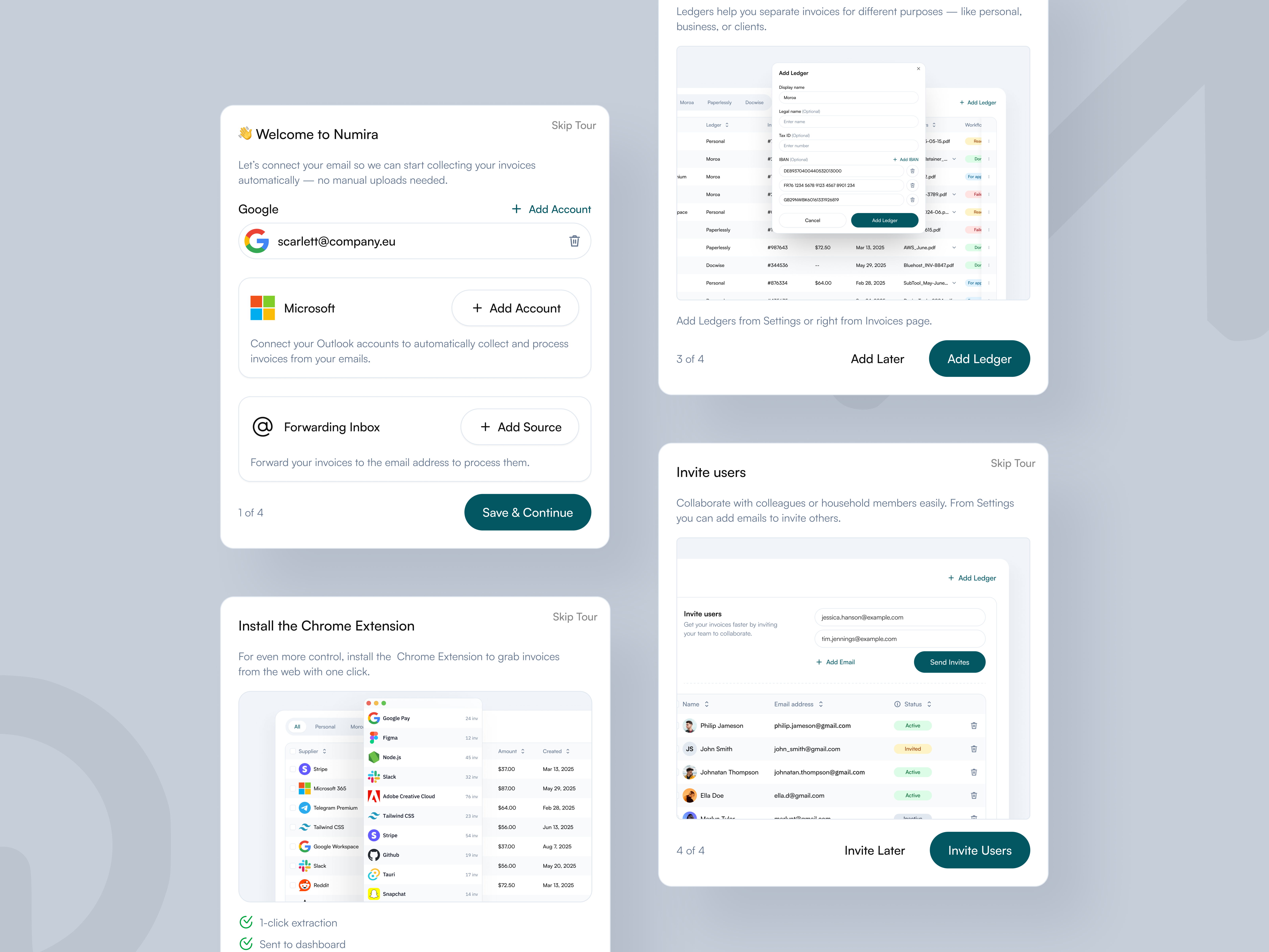 Onboarding Tour and Pop Ups - Numira branding clean dashboard design guide illustration invoice logo management manager navigation onboarding onboarding tutorial pop up responsive tour tutorial ui ux web