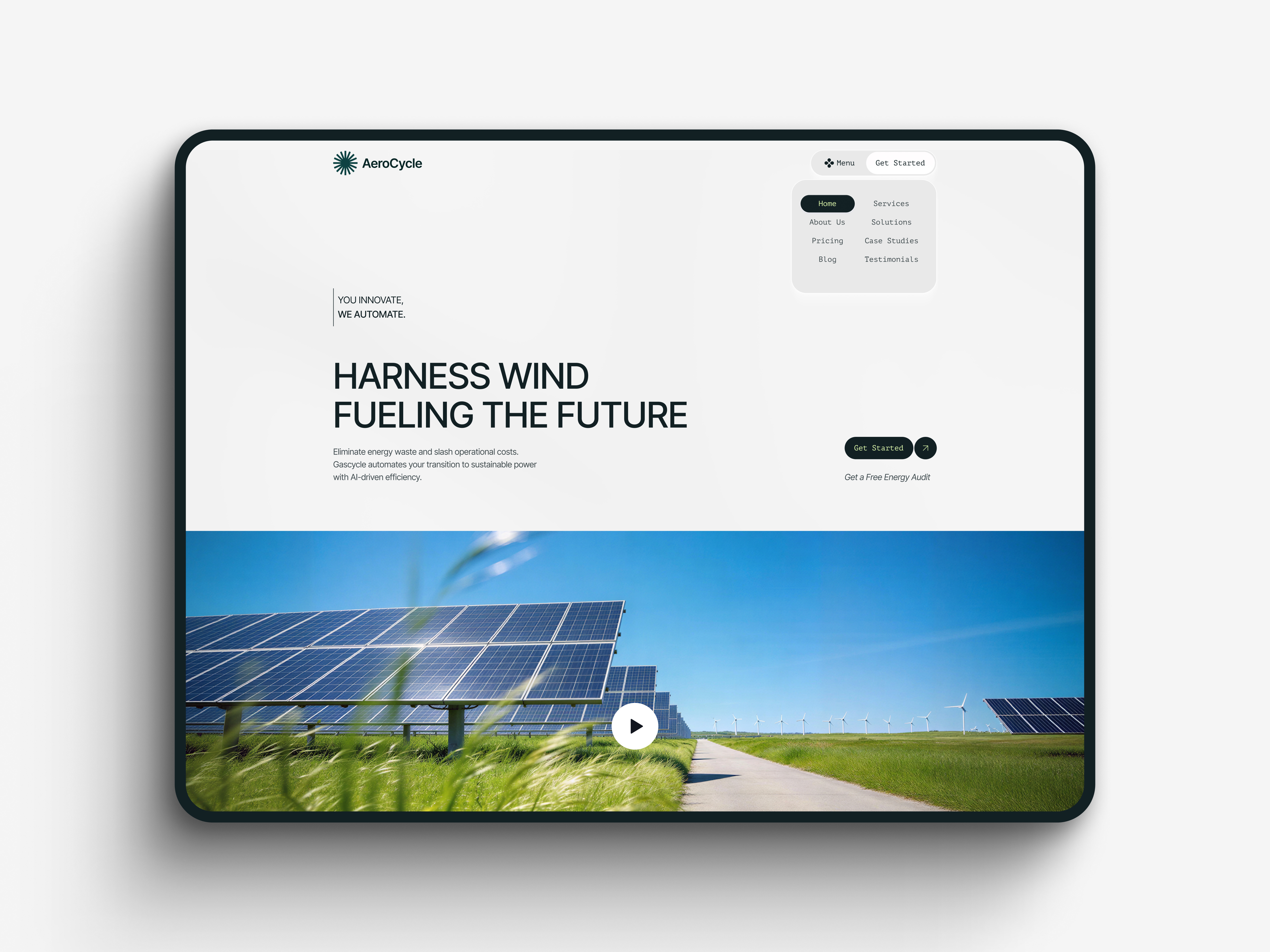 AeroCycle — Renewable Energy Hero Section clean design gascycle landing page minimalism renewable energy ui ux web design