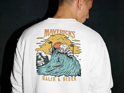 Mavericks apparel beach branding clothing drawing graphic design handdrawn illustration logo print design skull summer surfing vintage