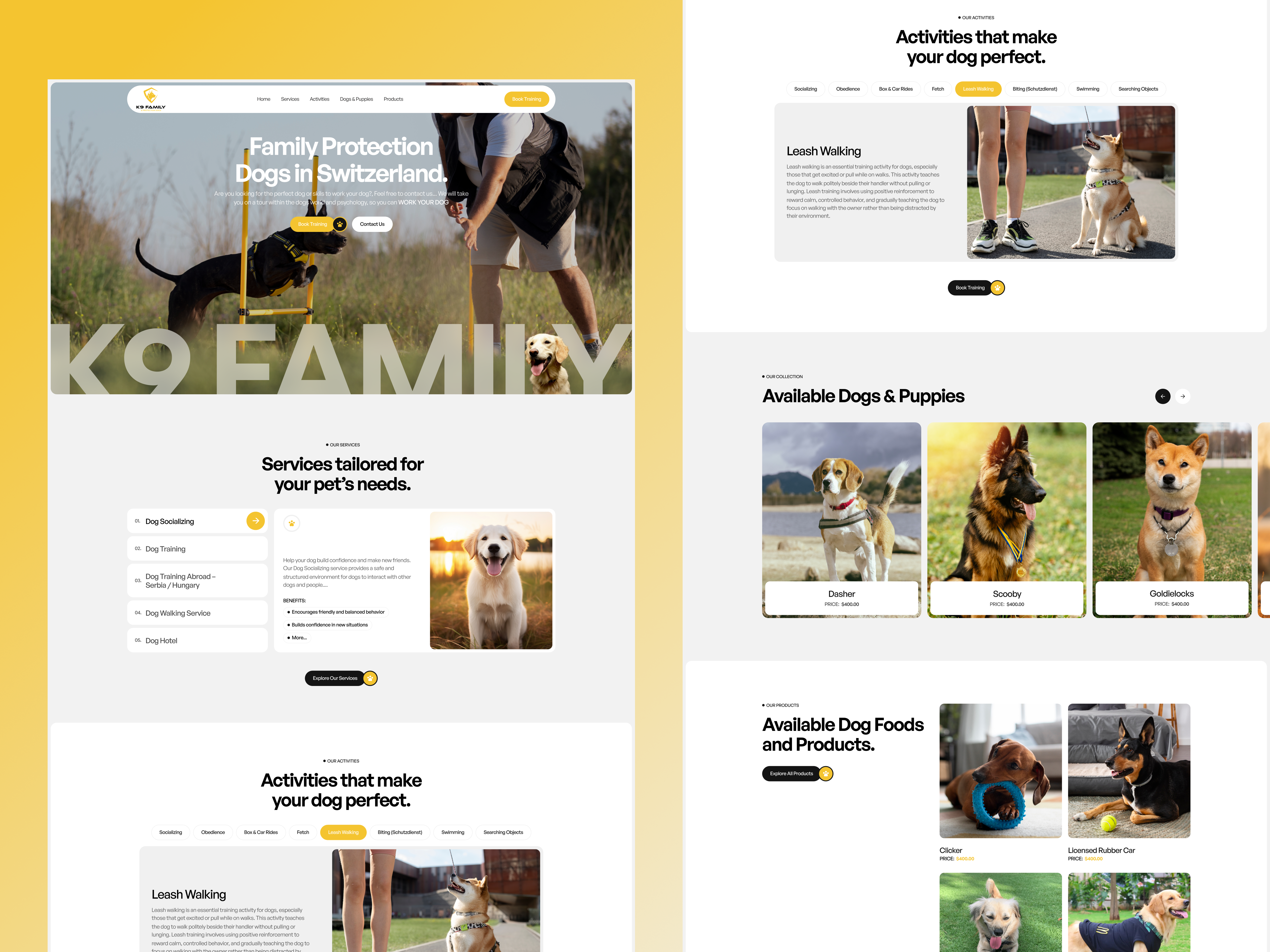 🐕 K9 Family – Dog Protection & Pet Food Website. branding design dog figma figmadesign food landing page madeinwebflow nocode pets ui webflow