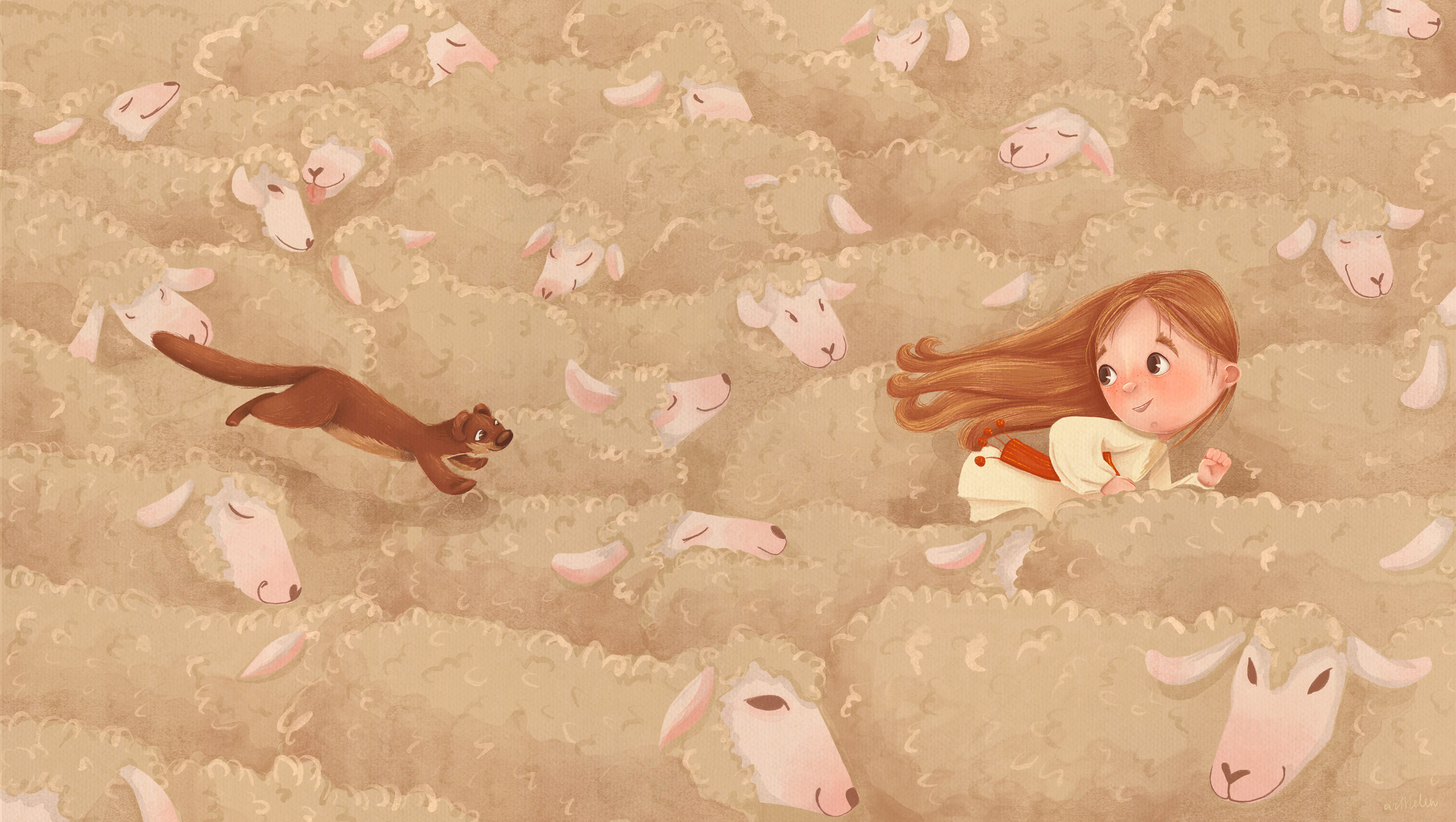 Children's Book Illustration - Through the Sheep Meadow artwork book for kids book illustration childrens book illustration digital art illustration storyboard storytelling visual story whimsical illustration