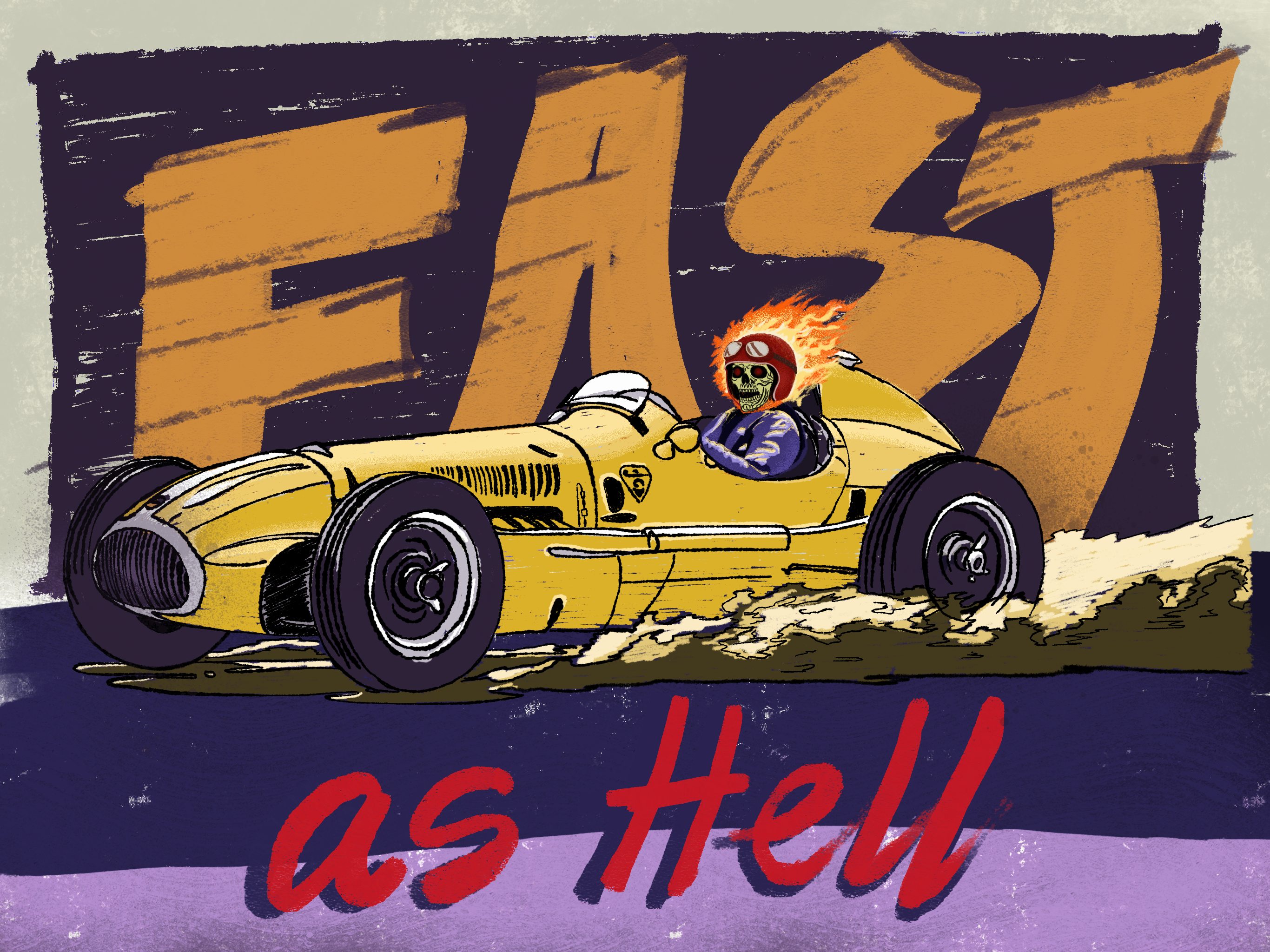 Fast as Hell Illustration branding design fast graphic graphic design illustration procreate racecar racing sketch skull speed t shirt vintage