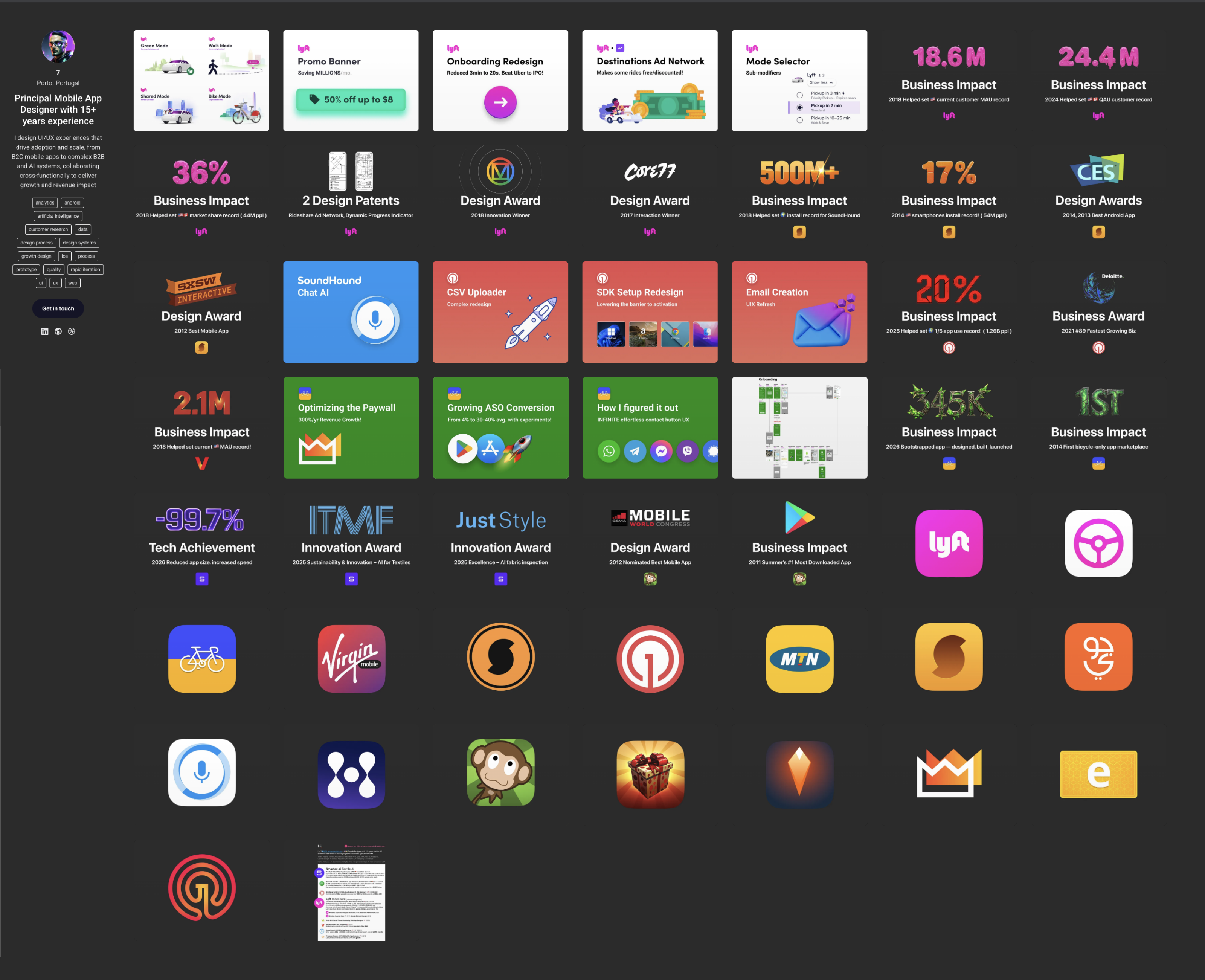7 Design Portfolio ( sevenshurygin.dribbble.com ) 03/2026 ai analytics data design designer dribbble growth impact lyft onesignal playbook portfolio principal results resume smartex soundhound success ui ux
