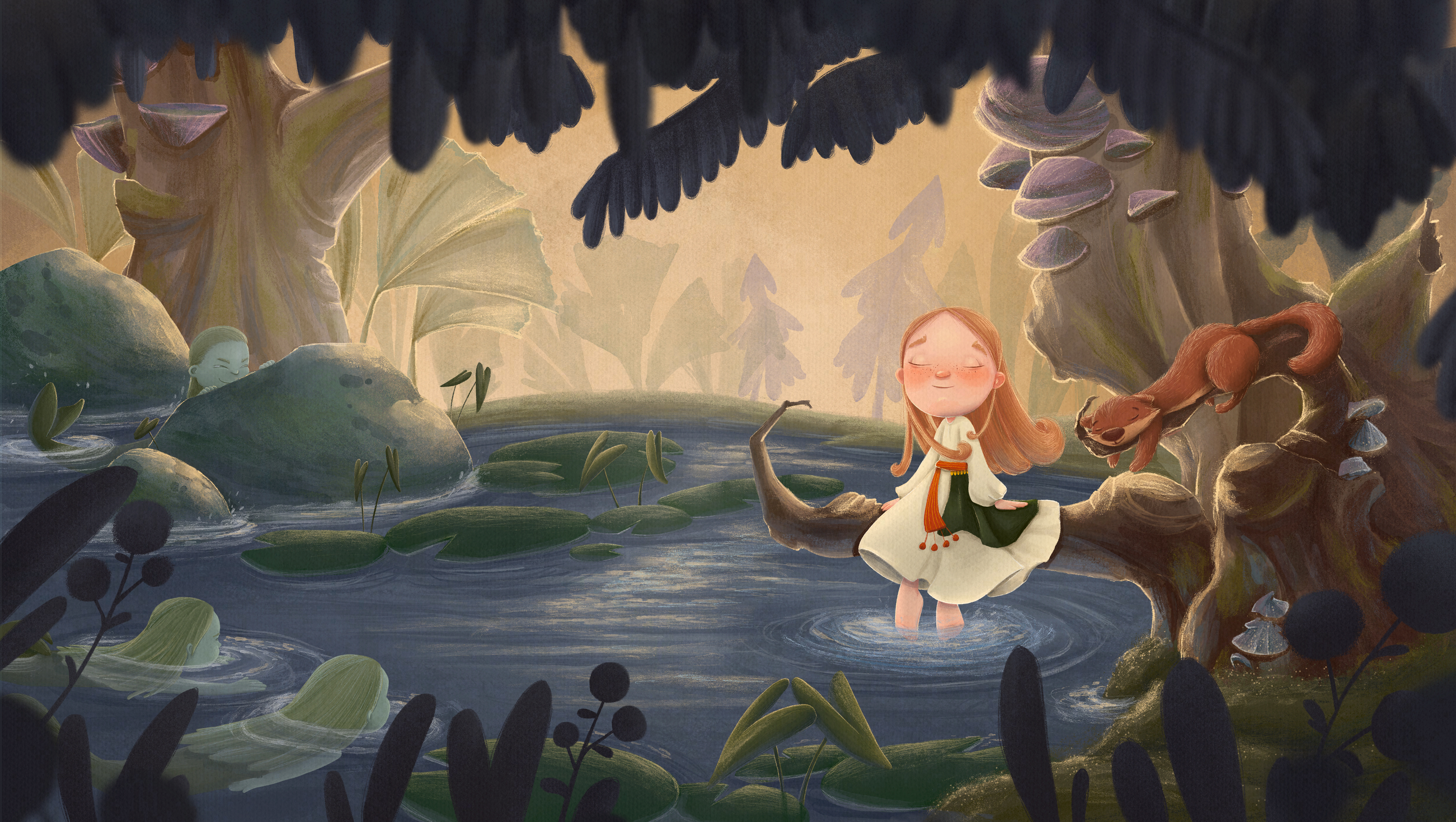 Children's Book Illustration - Resting Where the Mavkas Watch artwork book for kids children illustration childrens book illstration digital art digital painting illustration magical drawing storyboard visual story visual storytelling whimsical drawing