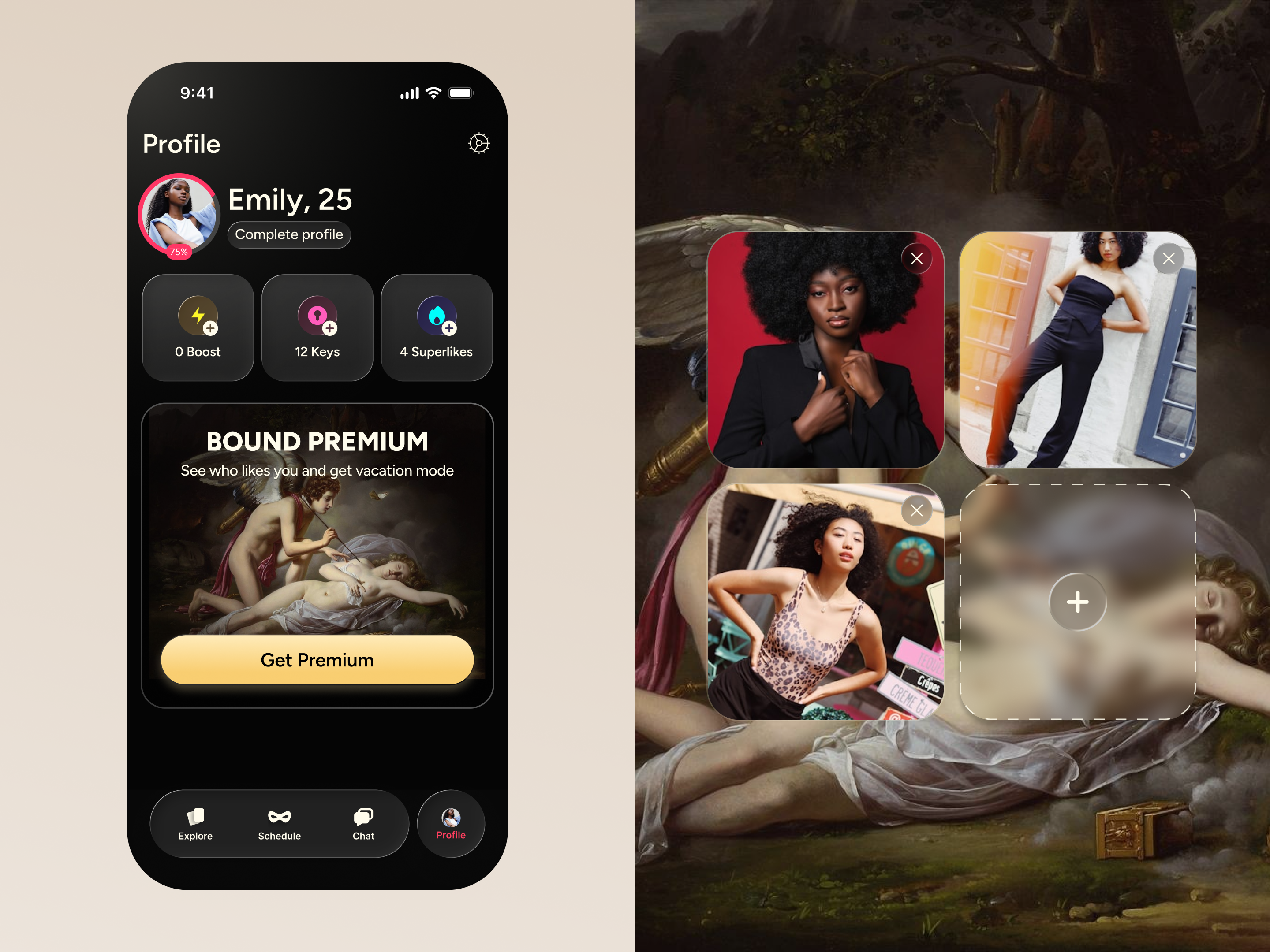 UI/UX and Product Design for the Dating App add photo application art branding creating profile date dating design system edit profile ios liquid glass luxury mobile app product design profile sign in sign up social media app uiux