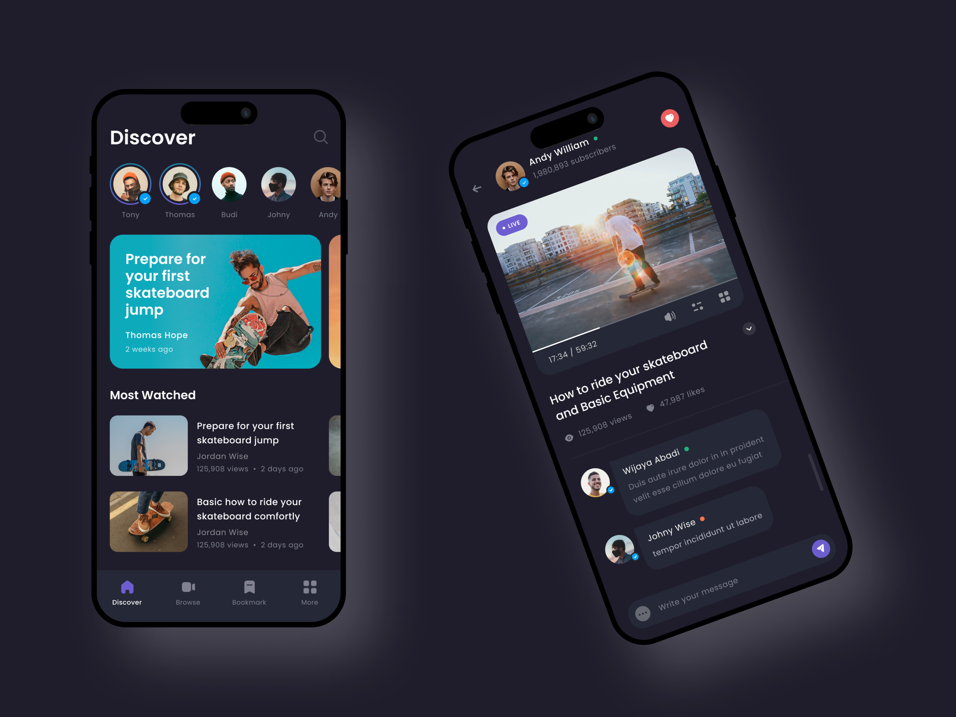 Modern Video Streaming App UI — Dark Mode Player & Feed Design appui contentdiscovery darkmodeui dribbble figmadesign interactiondesign iosappdesign livevideo mobileappdesign modernui ottplatform productdesign socialmediaapp streamingapp uidesign userexperience userinterface uxdesign videoplayer videostreaming