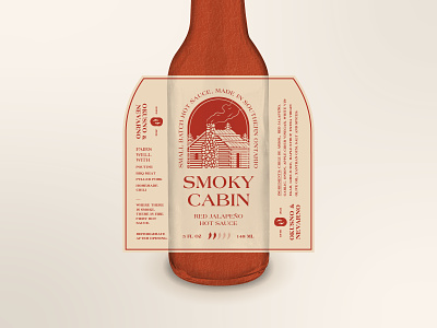 Smoky Cabin Hot Sauce Label bottle cabin die cut hot sauce illustration in the woods ingredients jalapeño label line work modern natural one color one colour packaging retro simple sticker typography vintage