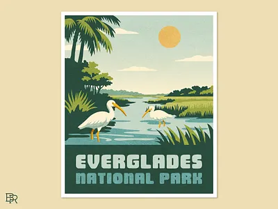 Everglades NP_Poster_BRD_3-31-26 everglades ibis illustration illustrator landscape national park outdoors palm trees south florida vector art