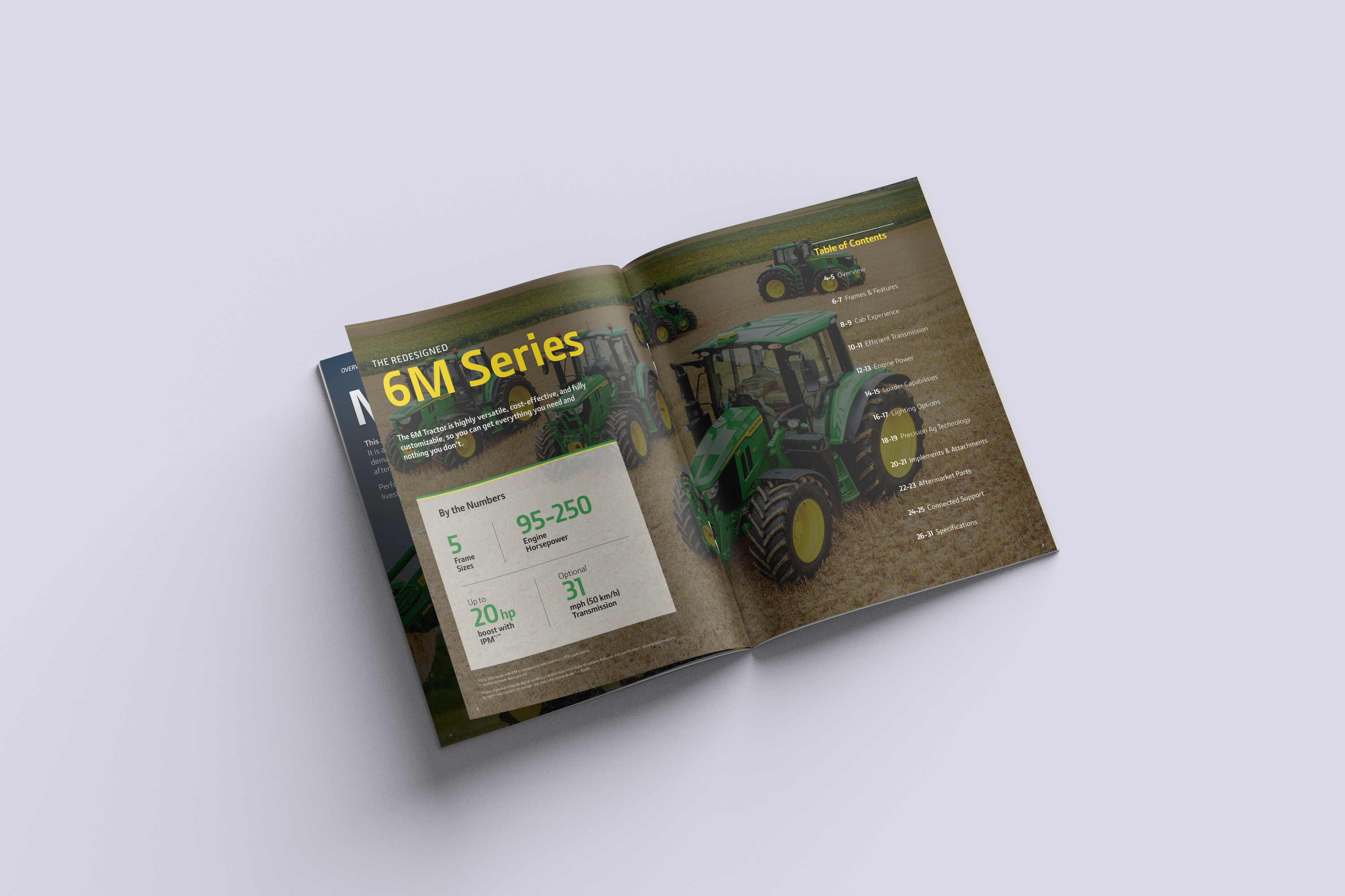 John Deere 6M Series Brochure brochure design catalog design editorial design information design john deere layout design print design specifications