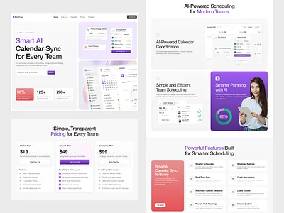 AI Meeting Scheduler Website ai interface meeting product saas service startup team ui ux web
