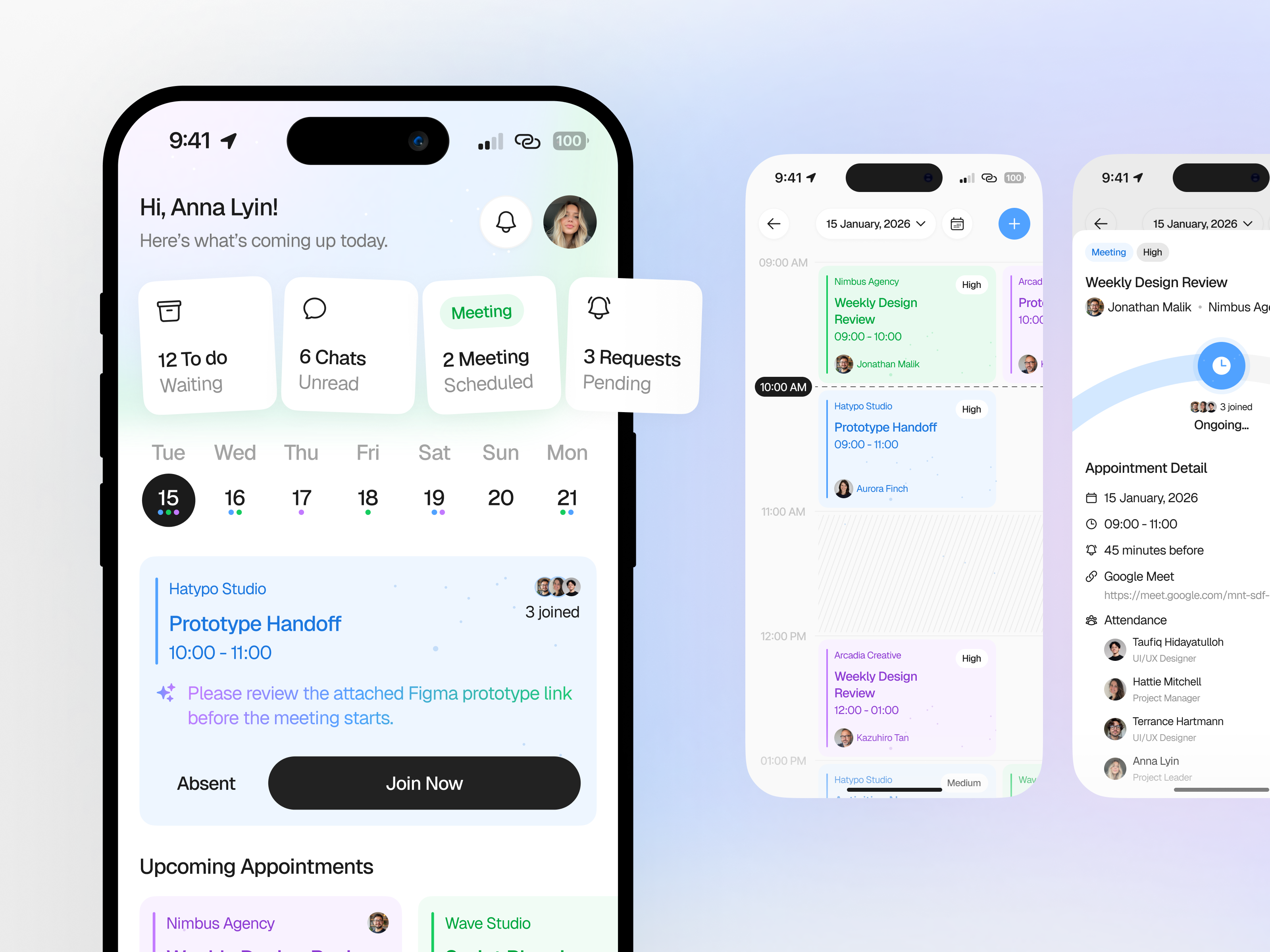 Apo - Appointment Management Mobile App appointment calendar clean interface dashboard light mode meeting mobile planning productivity saas scheduling task management ui ux workflow