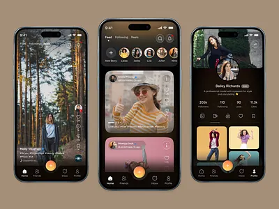 Modern Social Feed App – Mobile UI Design app ui design clean ui design content app dark mode ui dark ui design design inspiration interface design ios app design minimal ui design mobile app ui mobile ui design modern ui design profile ui social app ui social feed ui social media app story ui trending ui ui ux design ux case study
