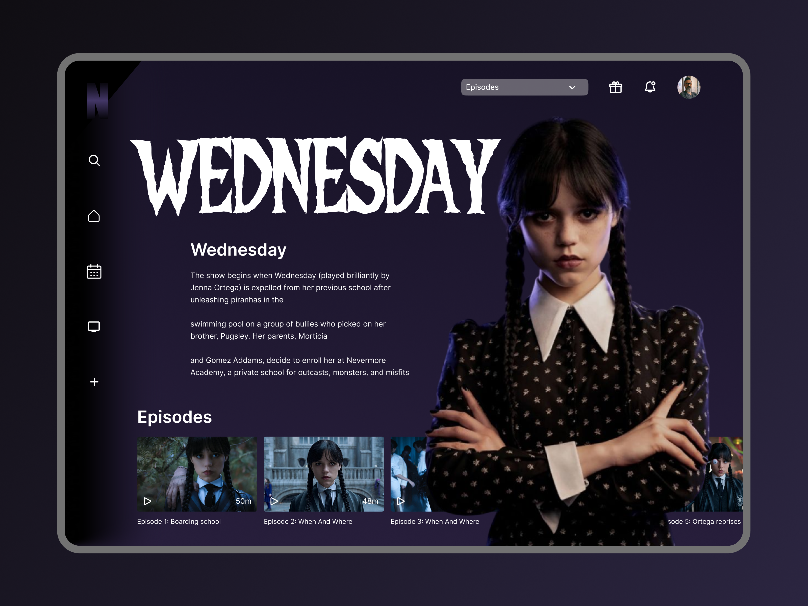 Wednesday Series Dashboard UI Design | OTT Platform Concept