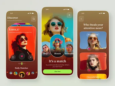 Dating App UI Design – Swipe, Match & Connect ai app ai dating app app dating app ui design dribbble trending glassmorphism matchmaking app mobile app mobile ui design social app design ui ux design user interface web app