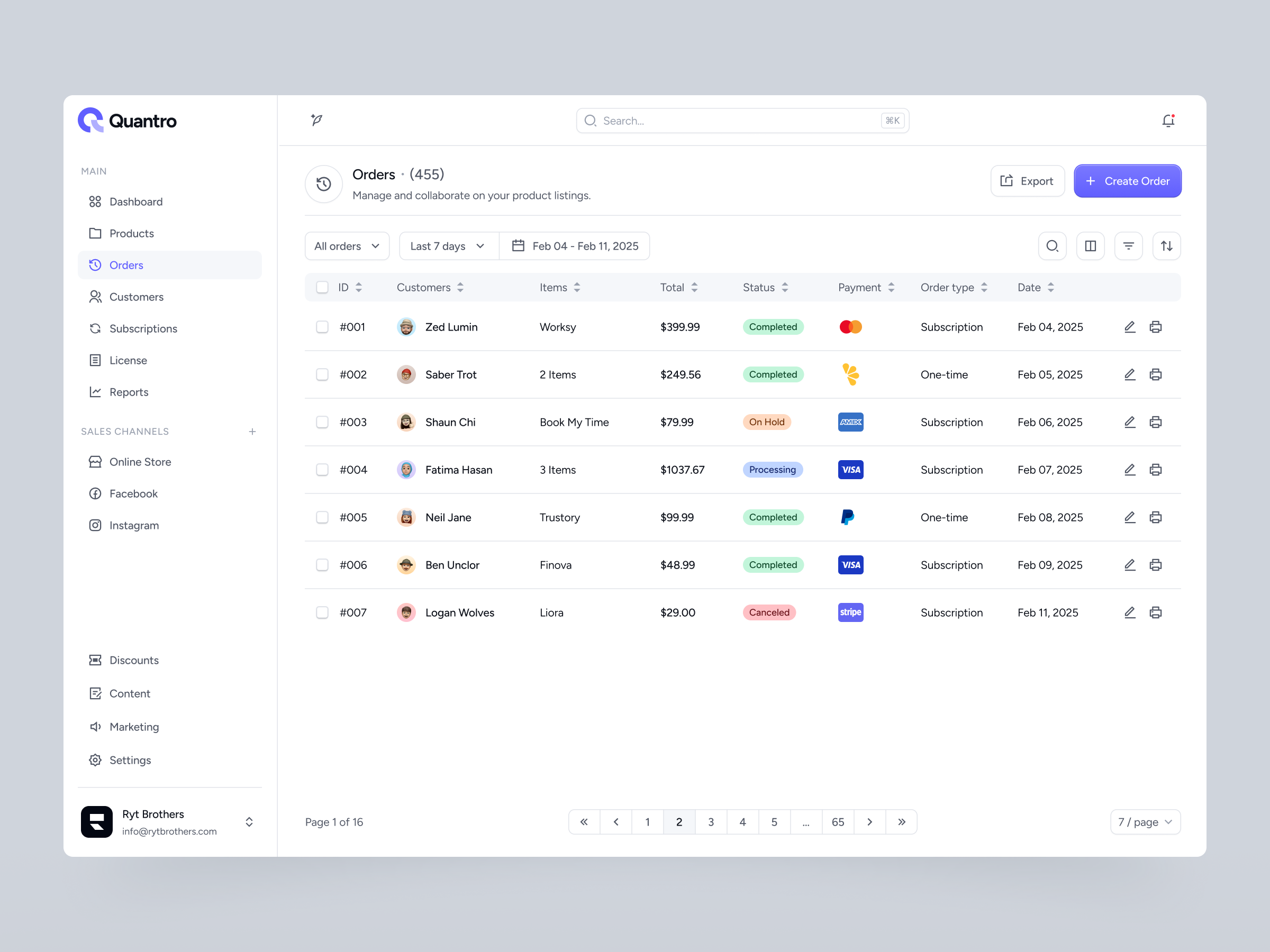Quantro - SaaS Order Management & Sales Dashboard admin dashboard b2b saas business dashboard dashboard design datadashboard design agency ecommerce design ecommerce ui order management product design saas design saas product startup design table design ui ui design uiux agency ux design web app web application