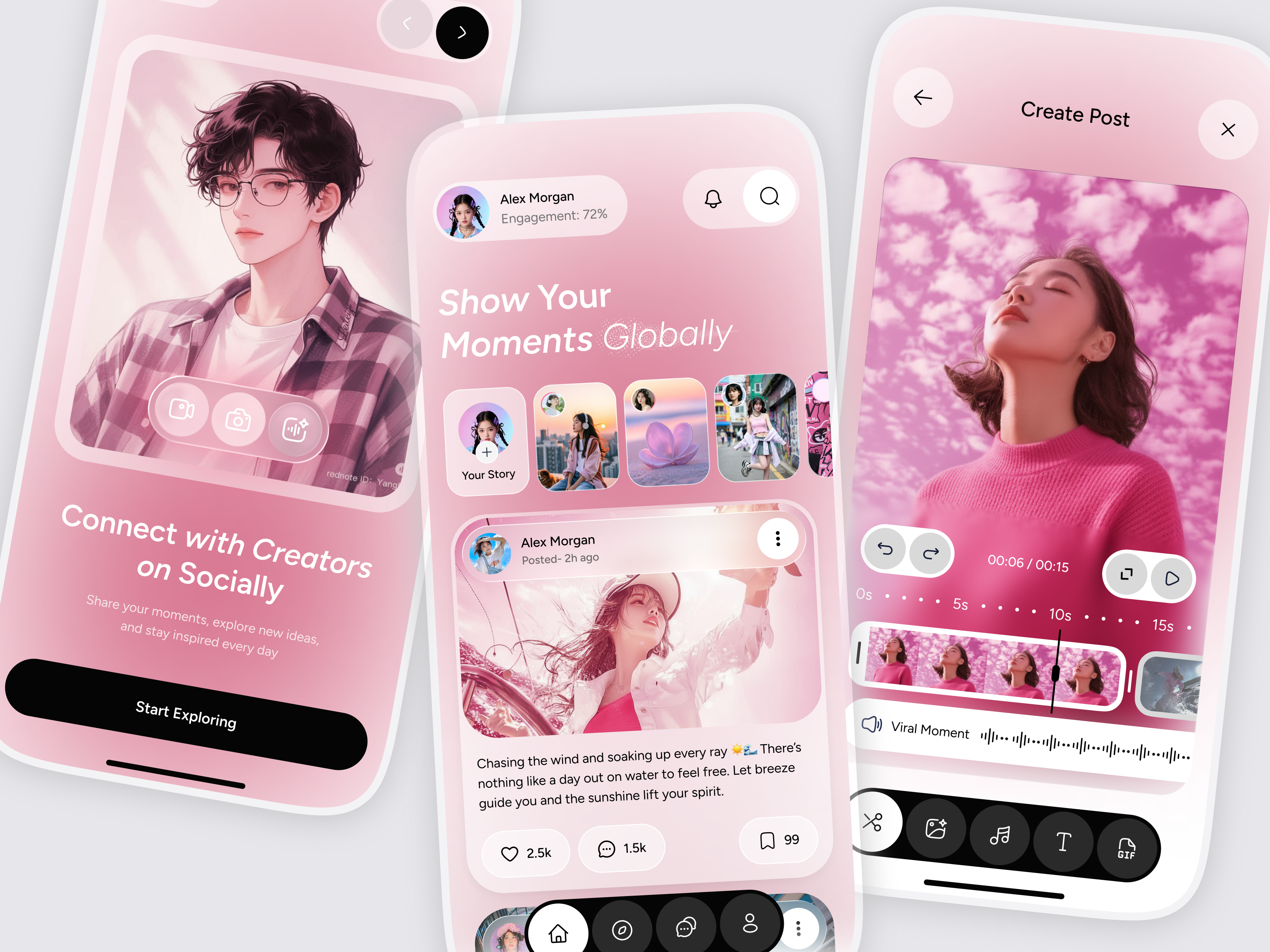 Social Media App UI Design ai powered android app concept app design community app design for you page ios app design mobile mobile app mobile app ui photo sharing social app social feed design social media app social networking story feed design ui ui design