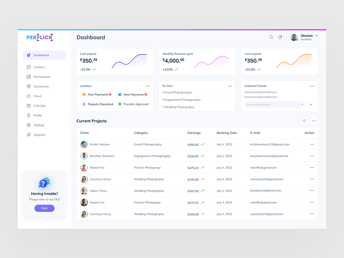 Dashboard UI — SaaS Analytics & Client Management Platform